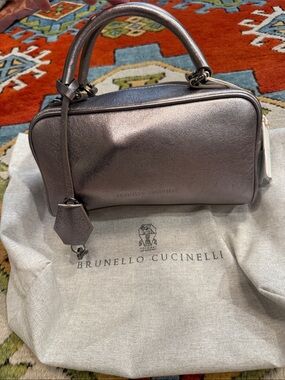 Brunello Cucinelli Metallic Pewter Leather Top-Handle Satchel
